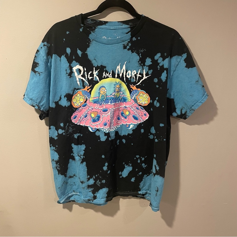 Rick and Morty Adult Swim T shirt tie dye Black Blue Large